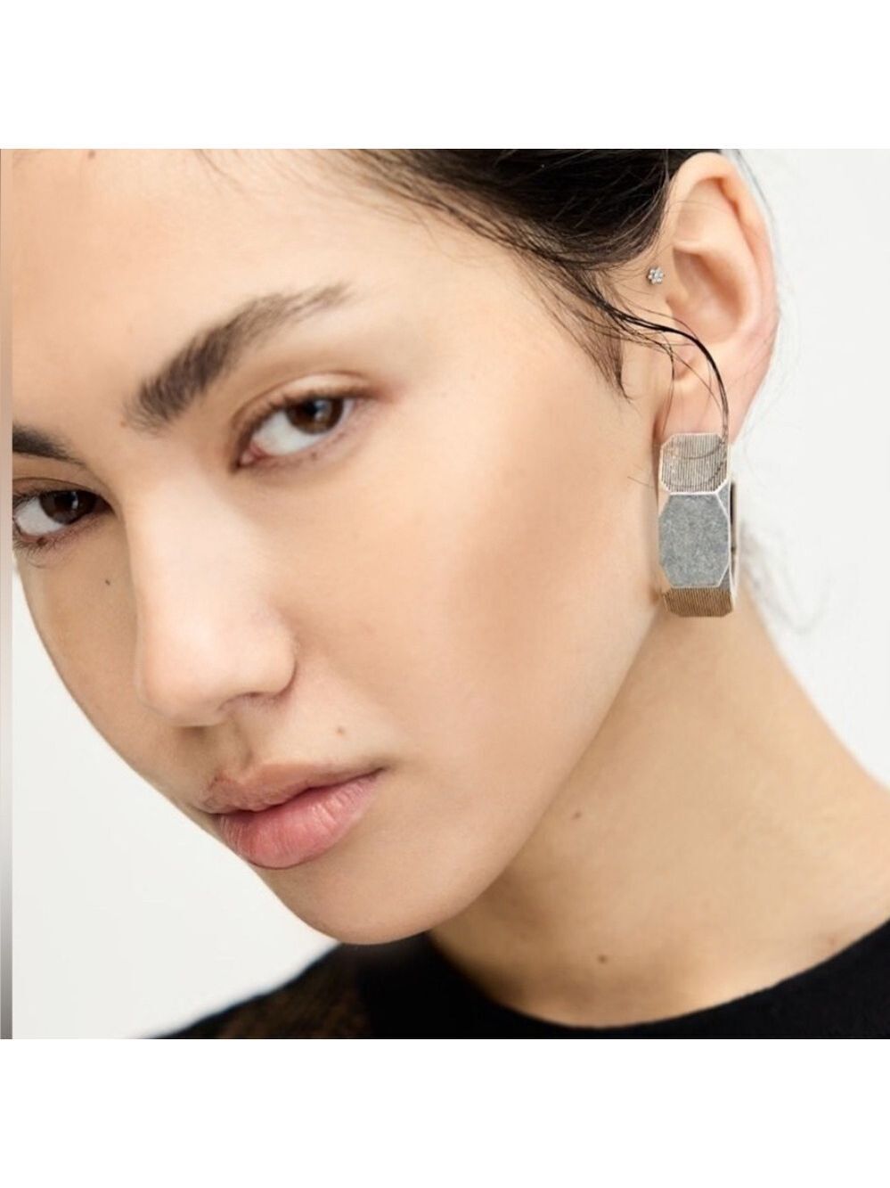 ALLSAINTS-Alex Chunky Hexagon Hoop Earrings-Silver-NWT - Picture 2 of 11